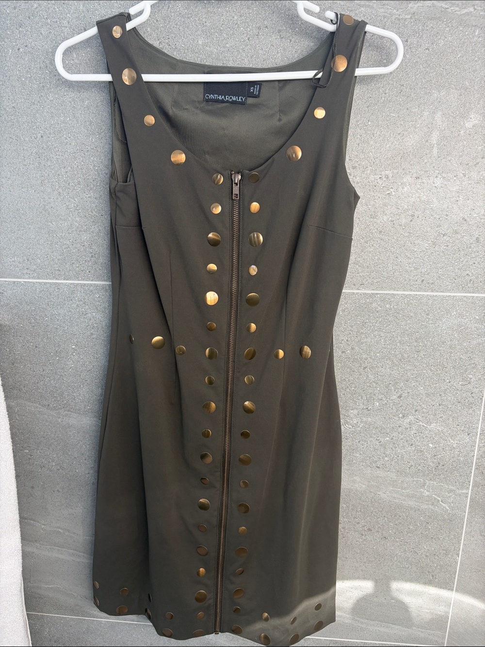 Cynthia Rowley Olive Dress with Gold Stud Accents